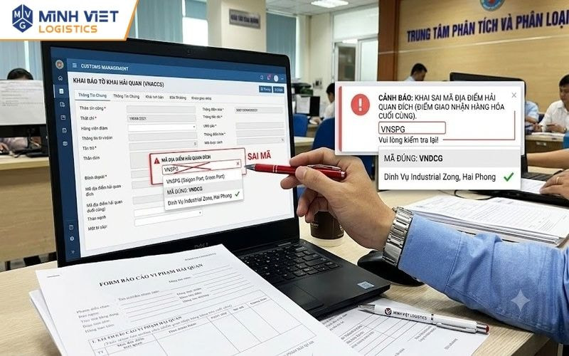 Sai sót trong khai sai mã địa điểm hải quan đích